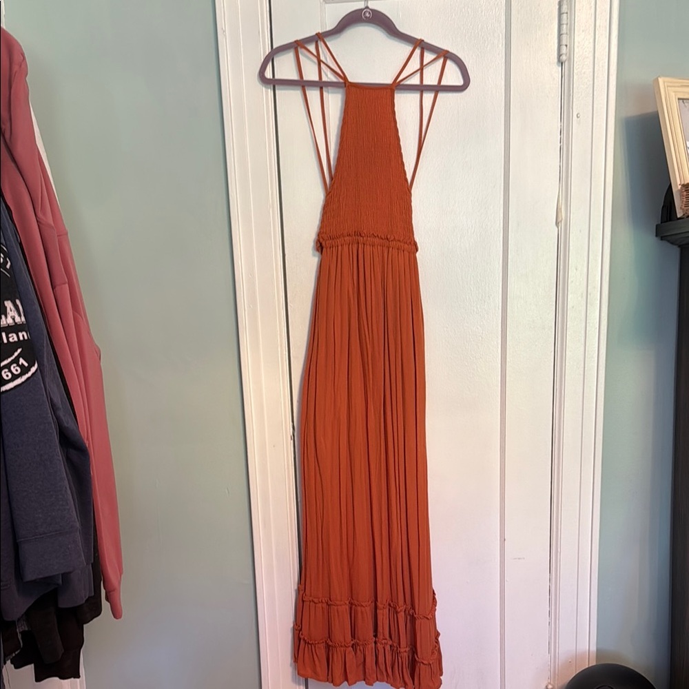 Elegant Orange Halter Maxi Dress